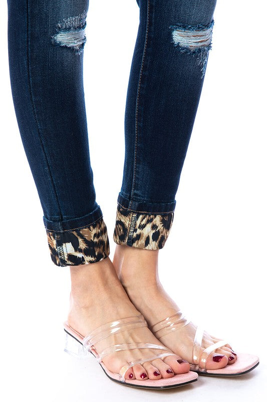 KanCan Distressed Leopard Detail Jeans