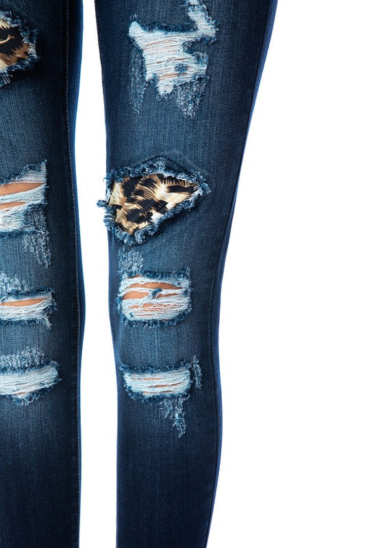 KanCan Distressed Leopard Detail Jeans