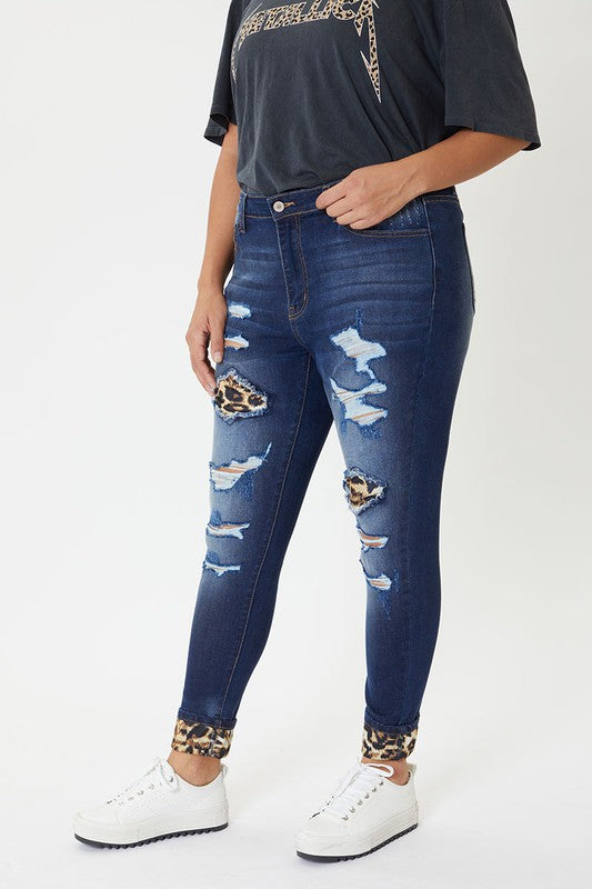 Leopard Patch Skinny +Jeans