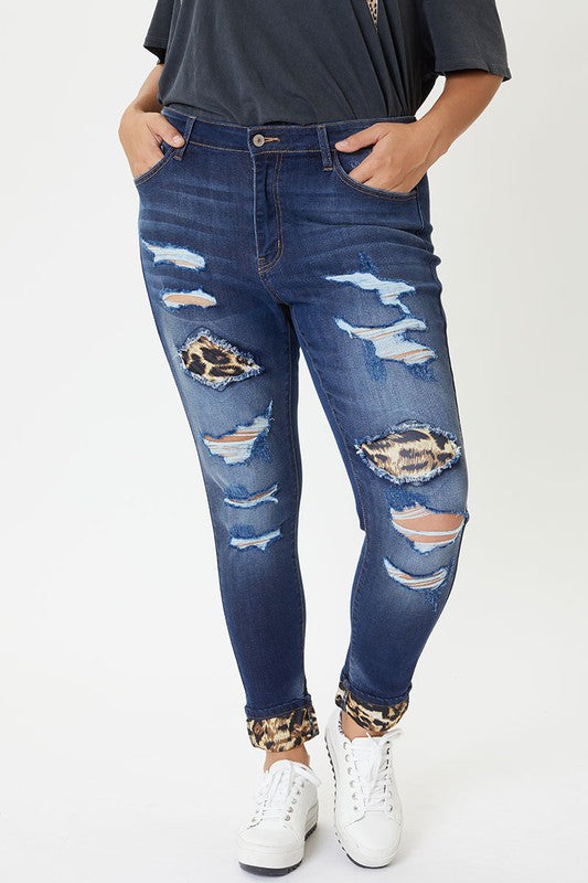 Leopard Patch Skinny +Jeans