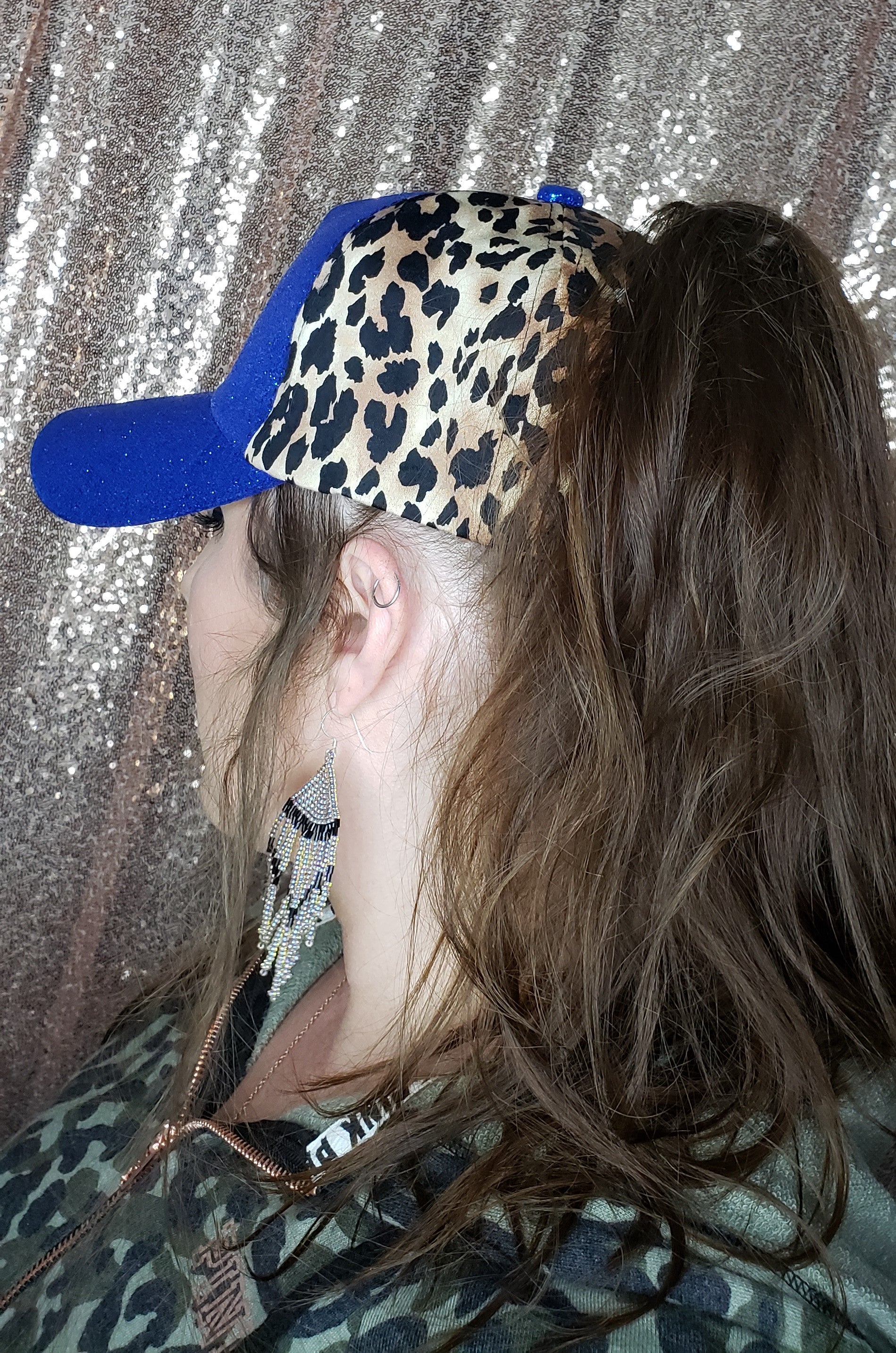 Royal Blue and Leopard Print Pony Hat