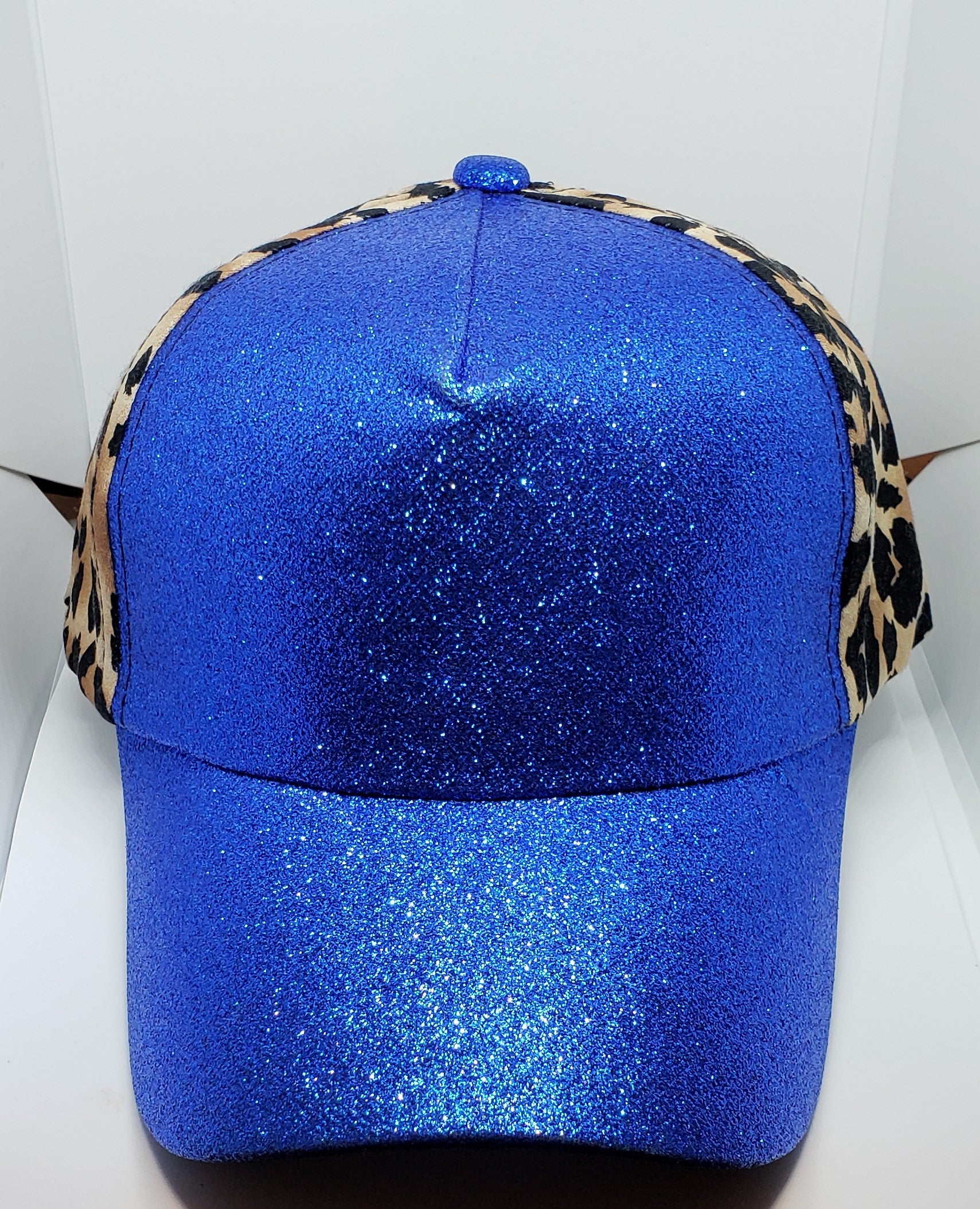 Royal Blue and Leopard Print Pony Hat