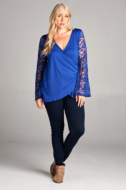 Lace Bell Sleeves Wrap Tunic Top