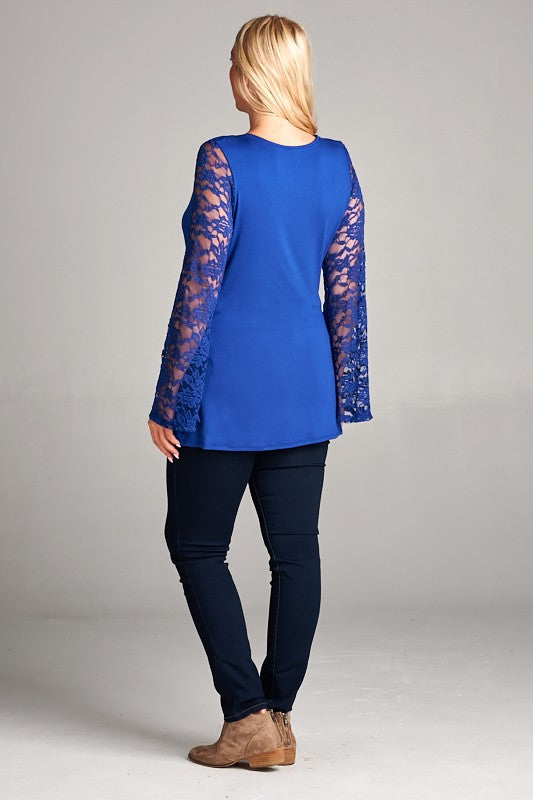 Lace Bell Sleeves Wrap Tunic Top