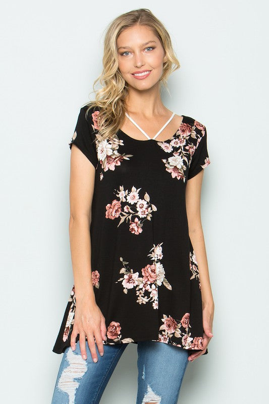 Floral Strappy Short Sleeve Tunic