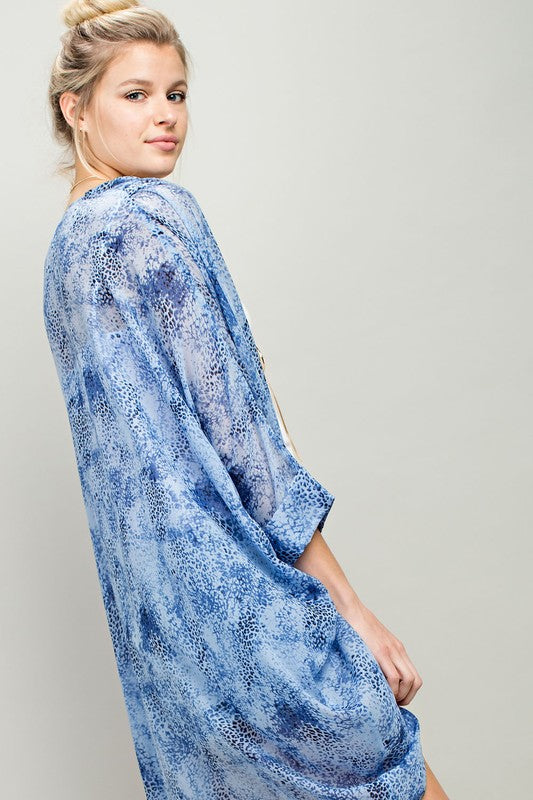 Leopard Print Blue Kimono