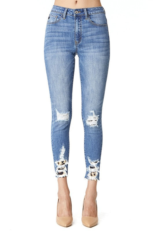 KanCan Brand Distressed Jeans with Leopard Detail
