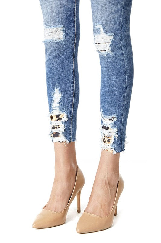 KanCan Brand Distressed Jeans with Leopard Detail