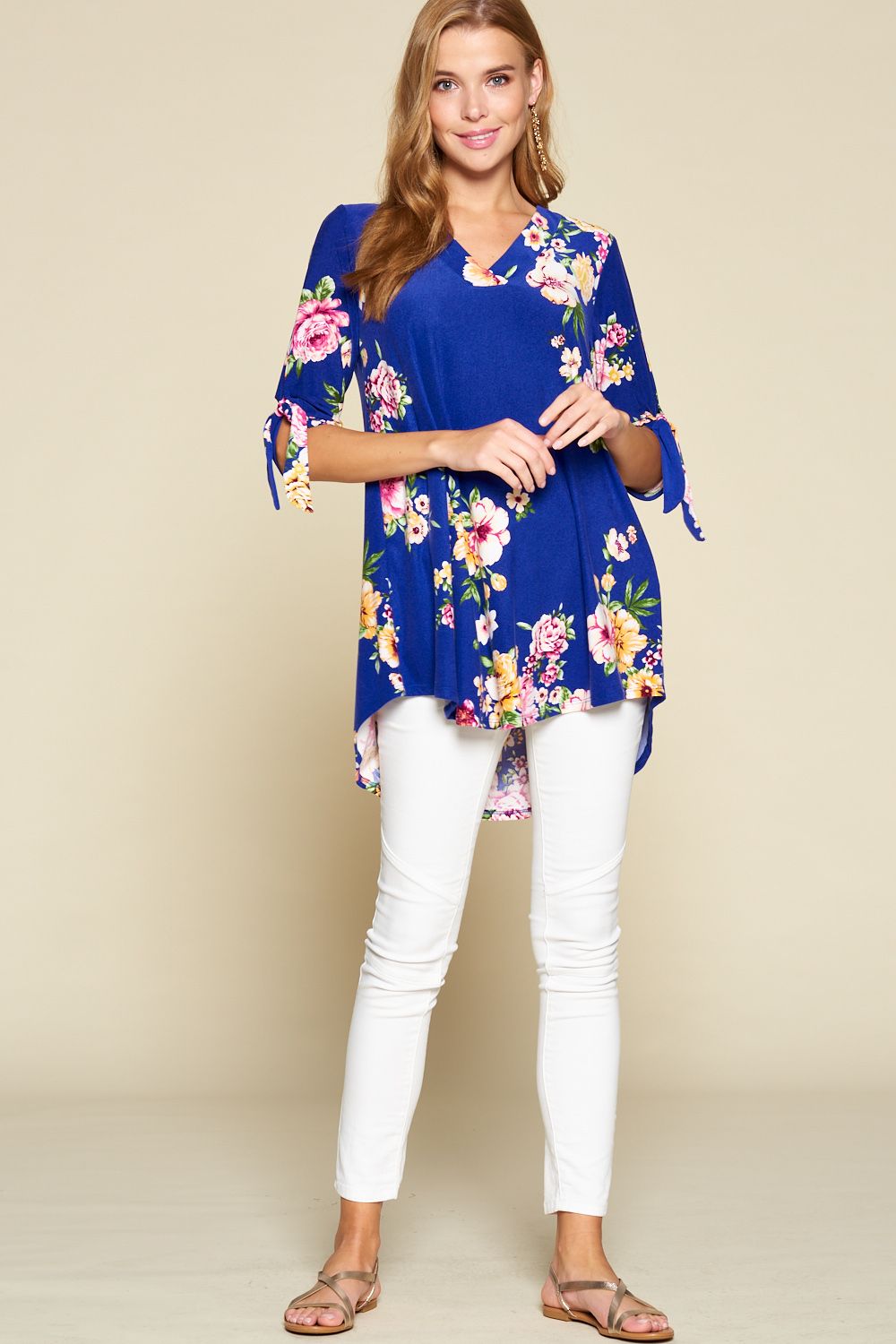 Floral Swing Top with Bow Sleeves